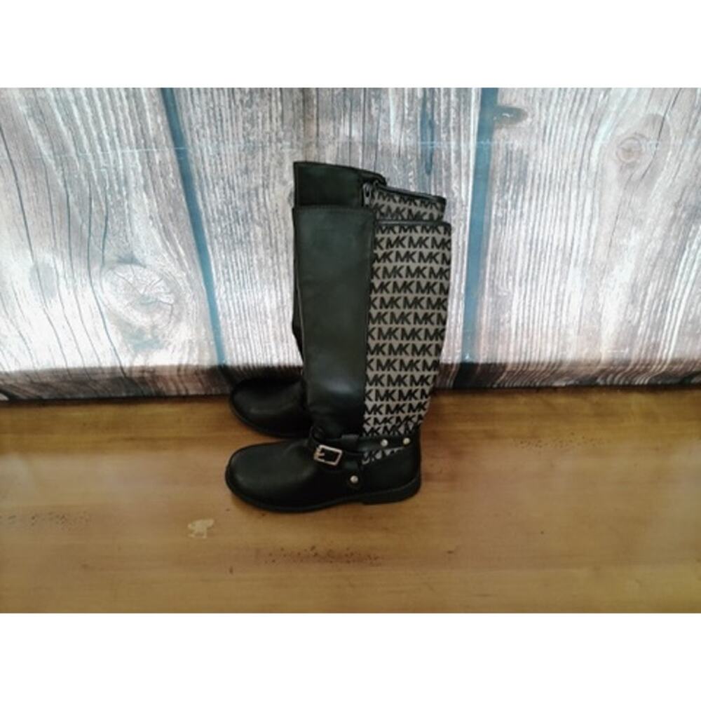MICHAEL Michael Kors Kids Knee High Riding Boots Black Logo Side Zip Size 3Y - Picture 4 of 8